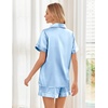 image:imageEkouaer Womens Silk Satin Pajama Sets Soft Short Sleeve Button Down Sleepwear Top and Shorts 2 Piece Pjs Lounge SetLight Blue