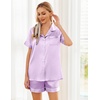 image:imageEkouaer Womens Silk Satin Pajama Sets Soft Short Sleeve Button Down Sleepwear Top and Shorts 2 Piece Pjs Lounge SetLilac