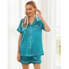 image:imageEkouaer Womens Silk Satin Pajama Sets Soft Short Sleeve Button Down Sleepwear Top and Shorts 2 Piece Pjs Lounge SetPeacock Blue