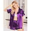 image:imageEkouaer Womens Silk Satin Pajama Sets Soft Short Sleeve Button Down Sleepwear Top and Shorts 2 Piece Pjs Lounge SetPurple