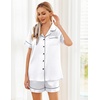 image:imageEkouaer Womens Silk Satin Pajama Sets Soft Short Sleeve Button Down Sleepwear Top and Shorts 2 Piece Pjs Lounge SetWhite