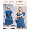image:imageNursing Nightgown Short Sleeve Breasfeeding Birthing Gown Maternity Dress  Nursing Nightgown for Women Short Sleeve Nursing Gown Design for Beastfeeding Access and Hospital Stay Postpartum RecoveryBlue