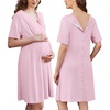 image:imageEkouaer Labor and Delivery Gown for Hospital V Neck Maternity Nursing Dress  Birthing Gown Open Back Button closure Skinfriendly Short Sleeve Split Front Flap Stretchy Breastfeeding CsectionLight Pink