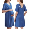 image:imageEkouaer Labor and Delivery Gown for Hospital V Neck Maternity Nursing Dress  Birthing Gown Open Back Button closure Skinfriendly Short Sleeve Split Front Flap Stretchy Breastfeeding CsectionGrey Blue