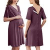 image:imageEkouaer Labor and Delivery Gown for Hospital V Neck Maternity Nursing Dress  Birthing Gown Open Back Button closure Skinfriendly Short Sleeve Split Front Flap Stretchy Breastfeeding CsectionPurple Red