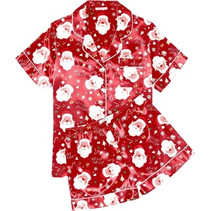 image:imageEkouaer Womens Silk Satin Pajama Sets Soft Short Sleeve Button Down Sleepwear Top and Shorts 2 Piece Pjs Lounge SetChristmas Red