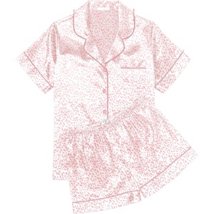 image:imageEkouaer Womens Silk Satin Pajama Sets Soft Short Sleeve Button Down Sleepwear Top and Shorts 2 Piece Pjs Lounge SetLeopard Pink