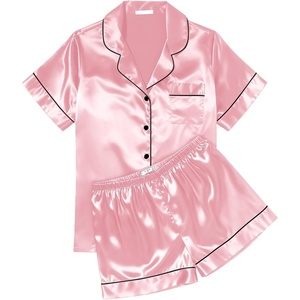 image:imageEkouaer Womens Silk Satin Pajama Sets Soft Short Sleeve Button Down Sleepwear Top and Shorts 2 Piece Pjs Lounge SetPink