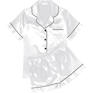 image:imageEkouaer Womens Silk Satin Pajama Sets Soft Short Sleeve Button Down Sleepwear Top and Shorts 2 Piece Pjs Lounge SetWhite