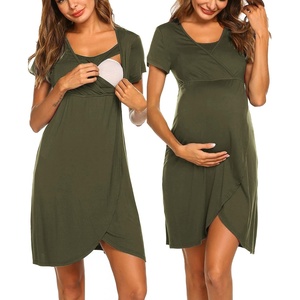 image:imageNursing Nightgown Short Sleeve Breasfeeding Birthing Gown Maternity Dress  Nursing Nightgown for Women Short Sleeve Nursing Gown Design for Beastfeeding Access and Hospital Stay Postpartum RecoveryArmy Green