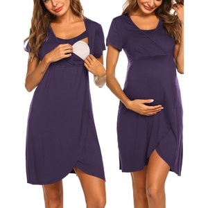 image:imageNursing Nightgown Short Sleeve Breasfeeding Birthing Gown Maternity Dress  Nursing Nightgown for Women Short Sleeve Nursing Gown Design for Beastfeeding Access and Hospital Stay Postpartum RecoveryPurple