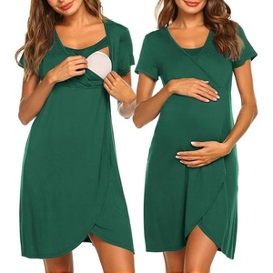 image:imageNursing Nightgown Short Sleeve Breasfeeding Birthing Gown Maternity Dress  Nursing Nightgown for Women Short Sleeve Nursing Gown Design for Beastfeeding Access and Hospital Stay Postpartum RecoveryDeep Green