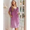 image:imageEkouaer Nightgowns for Women Short Sleeve Pleated House Dress with Pockets  Floral Print Moo Moos Soft Mumu Dress SkinFriendly No SeeThrough Elegant Lounge Dress for Daliy Lounge SleepingSparkling Branches Purple