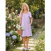 image:imageEkouaer Nightgowns for Women Short Sleeve Pleated House Dress with Pockets  Floral Print Moo Moos Soft Mumu Dress SkinFriendly No SeeThrough Elegant Lounge Dress for Daliy Lounge SleepingFloral Light Purple