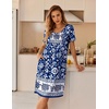 image:imageEkouaer Nightgowns for Women Short Sleeve Pleated House Dress with Pockets  Floral Print Moo Moos Soft Mumu Dress SkinFriendly No SeeThrough Elegant Lounge Dress for Daliy Lounge SleepingBlue Bohemian Flowers