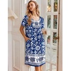 image:imageEkouaer Nightgowns for Women Short Sleeve Pleated House Dress with Pockets  Floral Print Moo Moos Soft Mumu Dress SkinFriendly No SeeThrough Elegant Lounge Dress for Daliy Lounge SleepingBlue Bohemian Flowers