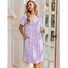 image:imageEkouaer Nightgowns for Women Short Sleeve Pleated House Dress with Pockets  Floral Print Moo Moos Soft Mumu Dress SkinFriendly No SeeThrough Elegant Lounge Dress for Daliy Lounge SleepingFloral Light Purple