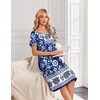 image:imageEkouaer Nightgowns for Women Short Sleeve Pleated House Dress with Pockets  Floral Print Moo Moos Soft Mumu Dress SkinFriendly No SeeThrough Elegant Lounge Dress for Daliy Lounge SleepingBlue Bohemian Flowers