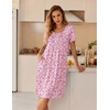 image:imageEkouaer Nightgowns for Women Short Sleeve Pleated House Dress with Pockets  Floral Print Moo Moos Soft Mumu Dress SkinFriendly No SeeThrough Elegant Lounge Dress for Daliy Lounge SleepingFloral Pink
