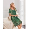 image:imageEkouaer Nightgowns for Women Short Sleeve Pleated House Dress with Pockets  Floral Print Moo Moos Soft Mumu Dress SkinFriendly No SeeThrough Elegant Lounge Dress for Daliy Lounge SleepingFloral Green