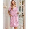 image:imageEkouaer Nightgowns for Women Short Sleeve Pleated House Dress with Pockets  Floral Print Moo Moos Soft Mumu Dress SkinFriendly No SeeThrough Elegant Lounge Dress for Daliy Lounge SleepingFloral Pink