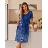 image:imageEkouaer Nightgowns for Women Short Sleeve Pleated House Dress with Pockets  Floral Print Moo Moos Soft Mumu Dress SkinFriendly No SeeThrough Elegant Lounge Dress for Daliy Lounge SleepingEthnic Print Blue