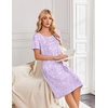 image:imageEkouaer Nightgowns for Women Short Sleeve Pleated House Dress with Pockets  Floral Print Moo Moos Soft Mumu Dress SkinFriendly No SeeThrough Elegant Lounge Dress for Daliy Lounge SleepingFloral Light Purple