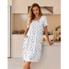 image:imageEkouaer Nightgowns for Women Short Sleeve Pleated House Dress with Pockets  Floral Print Moo Moos Soft Mumu Dress SkinFriendly No SeeThrough Elegant Lounge Dress for Daliy Lounge SleepingFloral White Purple