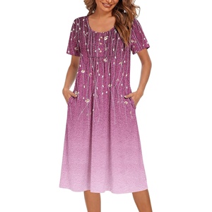 image:imageEkouaer Nightgowns for Women Short Sleeve Pleated House Dress with Pockets  Floral Print Moo Moos Soft Mumu Dress SkinFriendly No SeeThrough Elegant Lounge Dress for Daliy Lounge SleepingSparkling Branches Purple