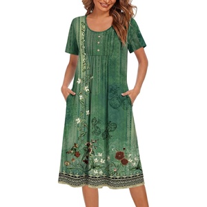 image:imageEkouaer Nightgowns for Women Short Sleeve Pleated House Dress with Pockets  Floral Print Moo Moos Soft Mumu Dress SkinFriendly No SeeThrough Elegant Lounge Dress for Daliy Lounge SleepingFloral Green