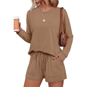 image:imageEkouaer Womens Lounge Sets Pajamas 2026 Fall Long Sleeve TopampShorts XSXXL  Matching 2 Piece SetsFall outfitsLoungewear for TravelVacationAirportHomeDaily WearShorts with PocketsDark Khaki
