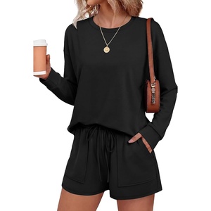 image:imageEkouaer Womens Lounge Sets Pajamas 2026 Fall Long Sleeve TopampShorts XSXXL  Matching 2 Piece SetsFall outfitsLoungewear for TravelVacationAirportHomeDaily WearShorts with PocketsBlack