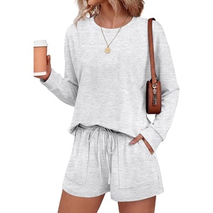 image:imageEkouaer Womens Lounge Sets Pajamas 2026 Fall Long Sleeve TopampShorts XSXXL  Matching 2 Piece SetsFall outfitsLoungewear for TravelVacationAirportHomeDaily WearShorts with PocketsLight Grey