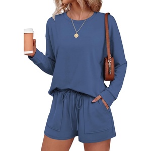 image:imageEkouaer Womens Lounge Sets Pajamas 2026 Fall Long Sleeve TopampShorts XSXXL  Matching 2 Piece SetsFall outfitsLoungewear for TravelVacationAirportHomeDaily WearShorts with PocketsBlue