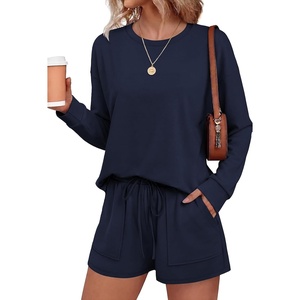 image:imageEkouaer Womens Lounge Sets Pajamas 2026 Fall Long Sleeve TopampShorts XSXXL  Matching 2 Piece SetsFall outfitsLoungewear for TravelVacationAirportHomeDaily WearShorts with PocketsNavy Blue