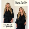 image:imageEkouaer Women Plus Size Robe Knee Length Lightweight Bathrobe Short Kimono Robes with Pockets Maternity Robe  V Neck Knee Length Lightweight Soft Comfy Ladies Sleepwear Maternity Robes 1X5XBlack
