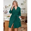 image:imageEkouaer Women Plus Size Robe Knee Length Lightweight Bathrobe Short Kimono Robes with Pockets Maternity Robe  V Neck Knee Length Lightweight Soft Comfy Ladies Sleepwear Maternity Robes 1X5XDark Green