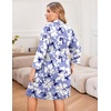 image:imageEkouaer Women Plus Size Robe Knee Length Lightweight Bathrobe Short Kimono Robes with Pockets Maternity Robe  V Neck Knee Length Lightweight Soft Comfy Ladies Sleepwear Maternity Robes 1X5XPurple White Flowers