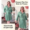 image:imageEkouaer Women Plus Size Robe Knee Length Lightweight Bathrobe Short Kimono Robes with Pockets Maternity Robe  V Neck Knee Length Lightweight Soft Comfy Ladies Sleepwear Maternity Robes 1X5XCeladon Green