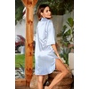 image:imageEkouaer Womens Satin Button Down Nightshirt 34 Sleeve Boyfriend Nightgown  Notch Collar Sleepshirt Satin Slip Pajama Dress Sexy Outdoor Shirt Dress Bridal Party Gown Pajama Party Nightwear S3XlBlue Strip
