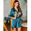 image:imageEkouaer Womens Satin Button Down Nightshirt 34 Sleeve Boyfriend Nightgown  Notch Collar Sleepshirt Satin Slip Pajama Dress Sexy Outdoor Shirt Dress Bridal Party Gown Pajama Party Nightwear S3XlPeacock Blue