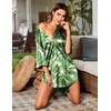 image:imageEkouaer Womens Satin Button Down Nightshirt 34 Sleeve Boyfriend Nightgown  Notch Collar Sleepshirt Satin Slip Pajama Dress Sexy Outdoor Shirt Dress Bridal Party Gown Pajama Party Nightwear S3XlHawaiian Leaves White