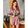 image:imageEkouaer Womens Satin Button Down Nightshirt 34 Sleeve Boyfriend Nightgown  Notch Collar Sleepshirt Satin Slip Pajama Dress Sexy Outdoor Shirt Dress Bridal Party Gown Pajama Party Nightwear S3XlDeep Pink