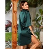 image:imageEkouaer Womens Satin Button Down Nightshirt 34 Sleeve Boyfriend Nightgown  Notch Collar Sleepshirt Satin Slip Pajama Dress Sexy Outdoor Shirt Dress Bridal Party Gown Pajama Party Nightwear S3XlDark Green