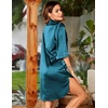image:imageEkouaer Womens Satin Button Down Nightshirt 34 Sleeve Boyfriend Nightgown  Notch Collar Sleepshirt Satin Slip Pajama Dress Sexy Outdoor Shirt Dress Bridal Party Gown Pajama Party Nightwear S3XlPeacock Blue