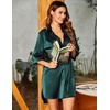image:imageEkouaer Womens Satin Button Down Nightshirt 34 Sleeve Boyfriend Nightgown  Notch Collar Sleepshirt Satin Slip Pajama Dress Sexy Outdoor Shirt Dress Bridal Party Gown Pajama Party Nightwear S3XlDark Green