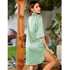 image:imageEkouaer Womens Satin Button Down Nightshirt 34 Sleeve Boyfriend Nightgown  Notch Collar Sleepshirt Satin Slip Pajama Dress Sexy Outdoor Shirt Dress Bridal Party Gown Pajama Party Nightwear S3XlLight Green
