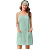 image:imageEkouaer Towel Robe for Women Short Spa Bath Wrap Towel Wrap Shower Robe  Absorbent Material Headband Strap PocketsMint Green