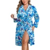 image:imageEkouaer Women Plus Size Robe Knee Length Lightweight Bathrobe Short Kimono Robes with Pockets Maternity Robe  V Neck Knee Length Lightweight Soft Comfy Ladies Sleepwear Maternity Robes 1X5XBlue Fower