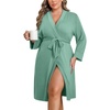 image:imageEkouaer Women Plus Size Robe Knee Length Lightweight Bathrobe Short Kimono Robes with Pockets Maternity Robe  V Neck Knee Length Lightweight Soft Comfy Ladies Sleepwear Maternity Robes 1X5XCeladon Green